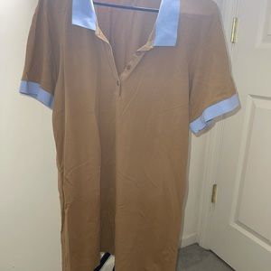 Monki tan and light blue collared dress